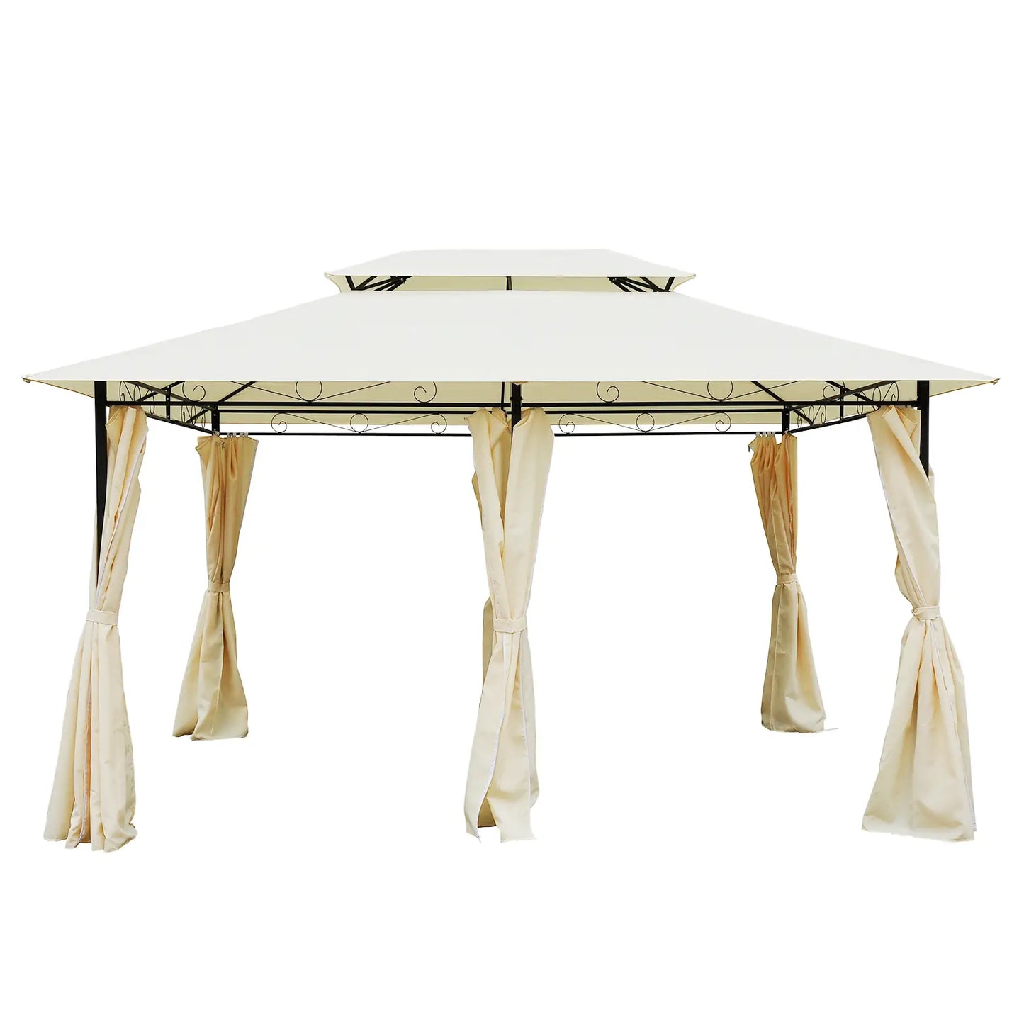 13' x 10' Soft-top Gazebo Patio Steel Canopy Portable Party Event with Double Canopy Roof, Curtains, Cream White Gazebos at Gallery Canada