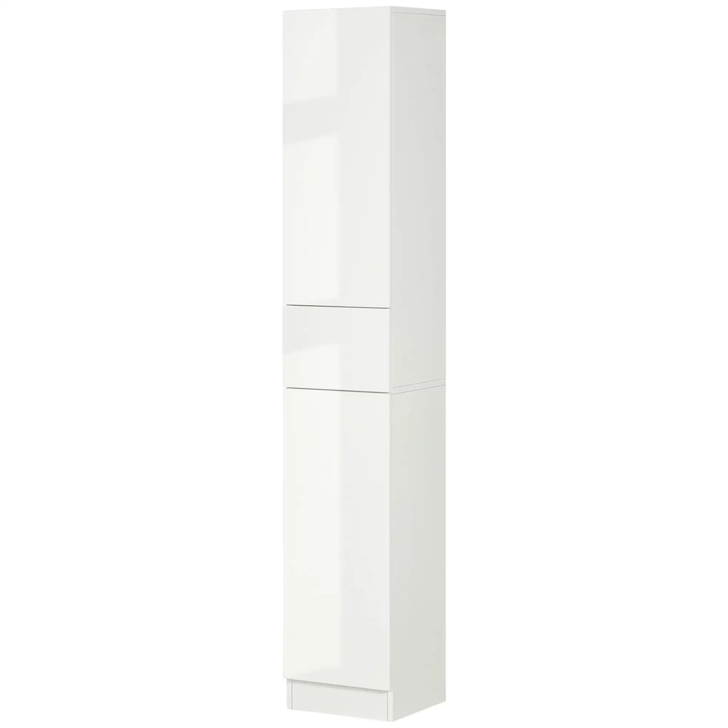 Tall Narrow Bathroom Cabinet with Doors, Drawer, Adjustable Shelves, High Gloss, White Bathroom Cabinets at Gallery Canada