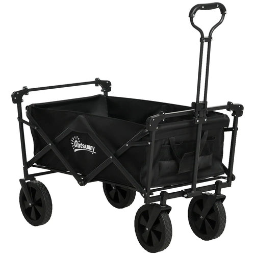 Steel Frame Folding Garden Cart, Collapsible Wagon, Removable Canopy