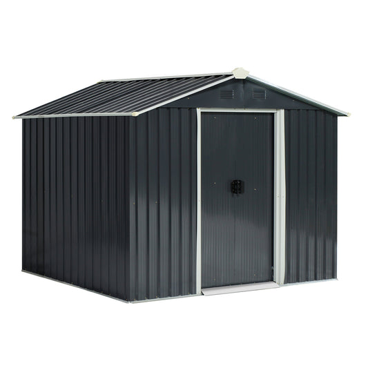 8' x 6' Outdoor Storage Shed, Metal Garden Tool Storage House with Lockable Sliding Doors and Vents for Backyard Patio Lawn, Charcoal Grey at Gallery Canada