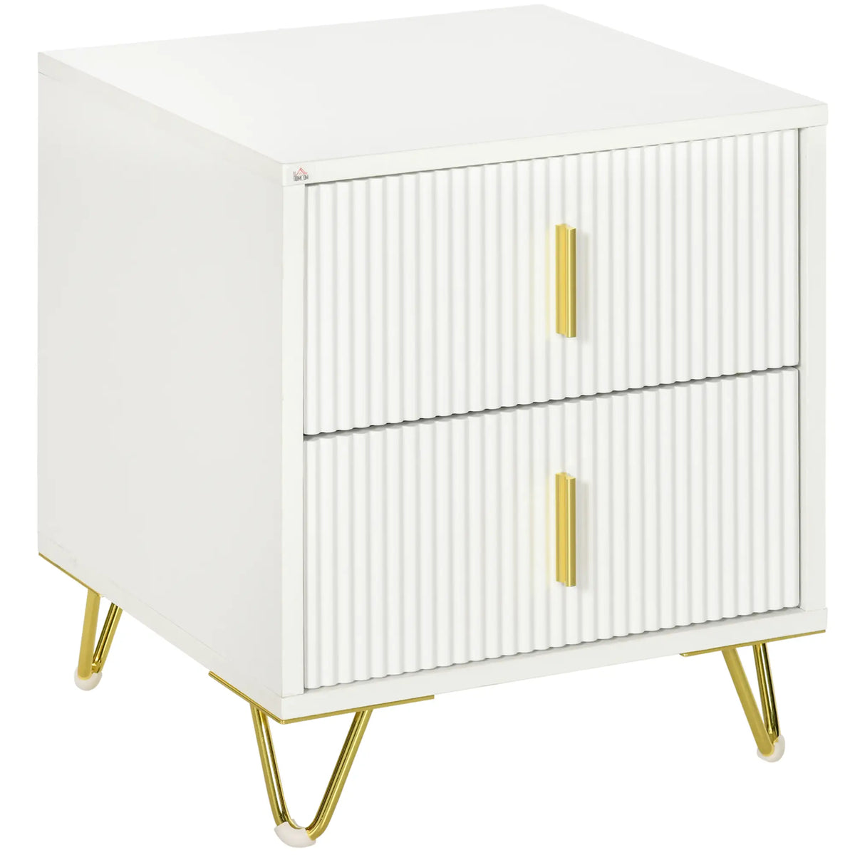 Modern Nightstand With 2 Drawers, Metal Legs, White, White Bedside Tables at Gallery Canada