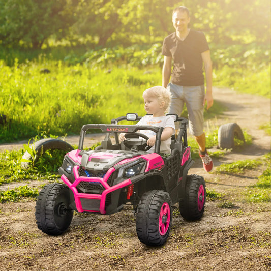 2 Seater 24V Kids Electric Car, Remote Control, 3 Speed, LED Lights, Pink Electric Toy Cars Pink at Gallery Canada