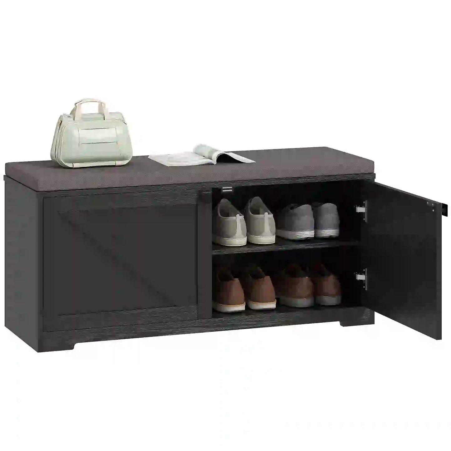 Shoe Storage Bench with Padded Seat, Entryway Bench, 8 Pairs, Black Wood Grain, Black Shoe Storage Cabinets & Racks at Gallery Canada