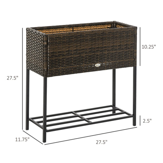 Rattan Raised Garden Box, Elevated Flower Bed with Shelf, Brown Plant Stands at Gallery Canada
