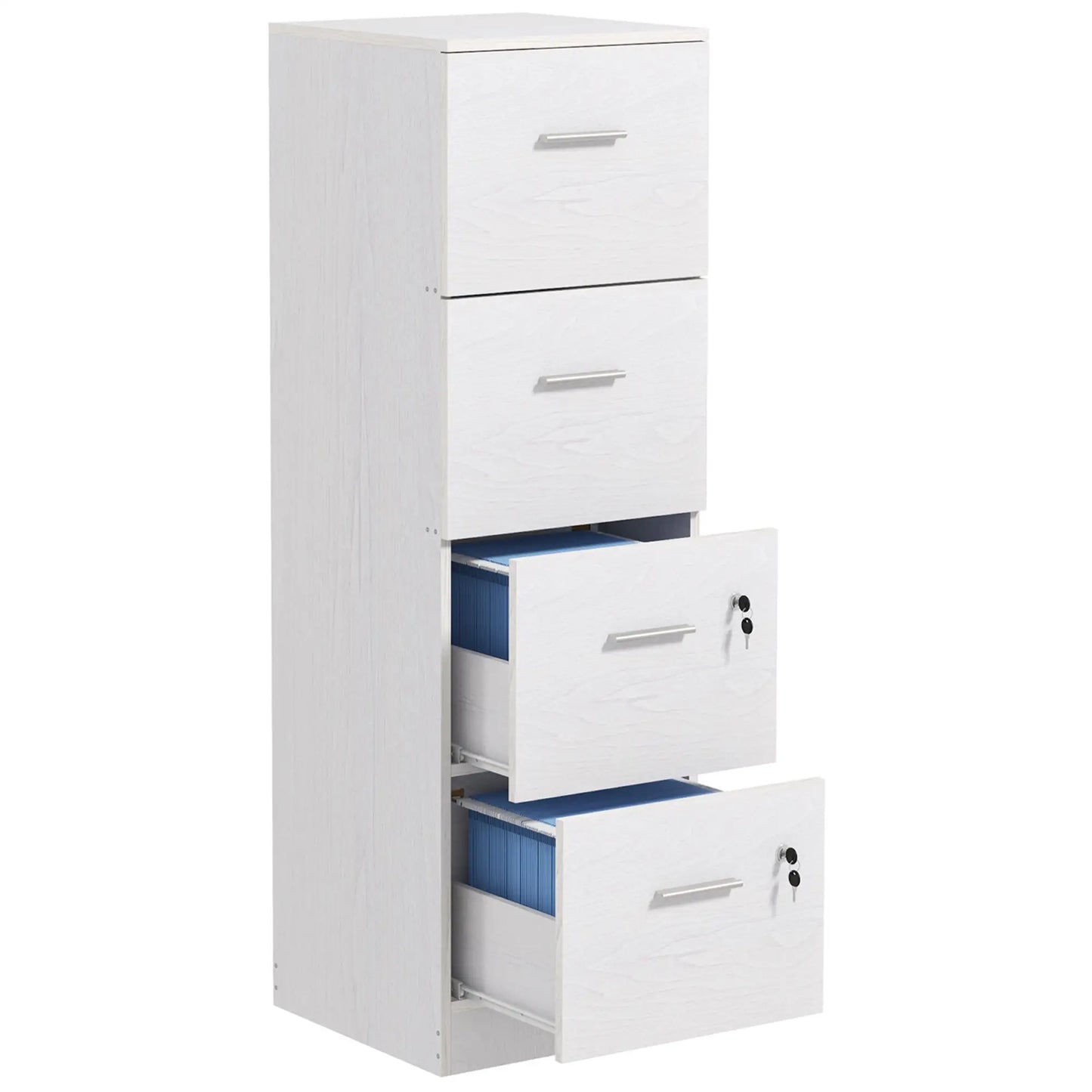 4 Drawer Vertical Filing Cabinet with Lock, Adjustable Hanging Bar, White Office Cabinets & Cupboards at Gallery Canada