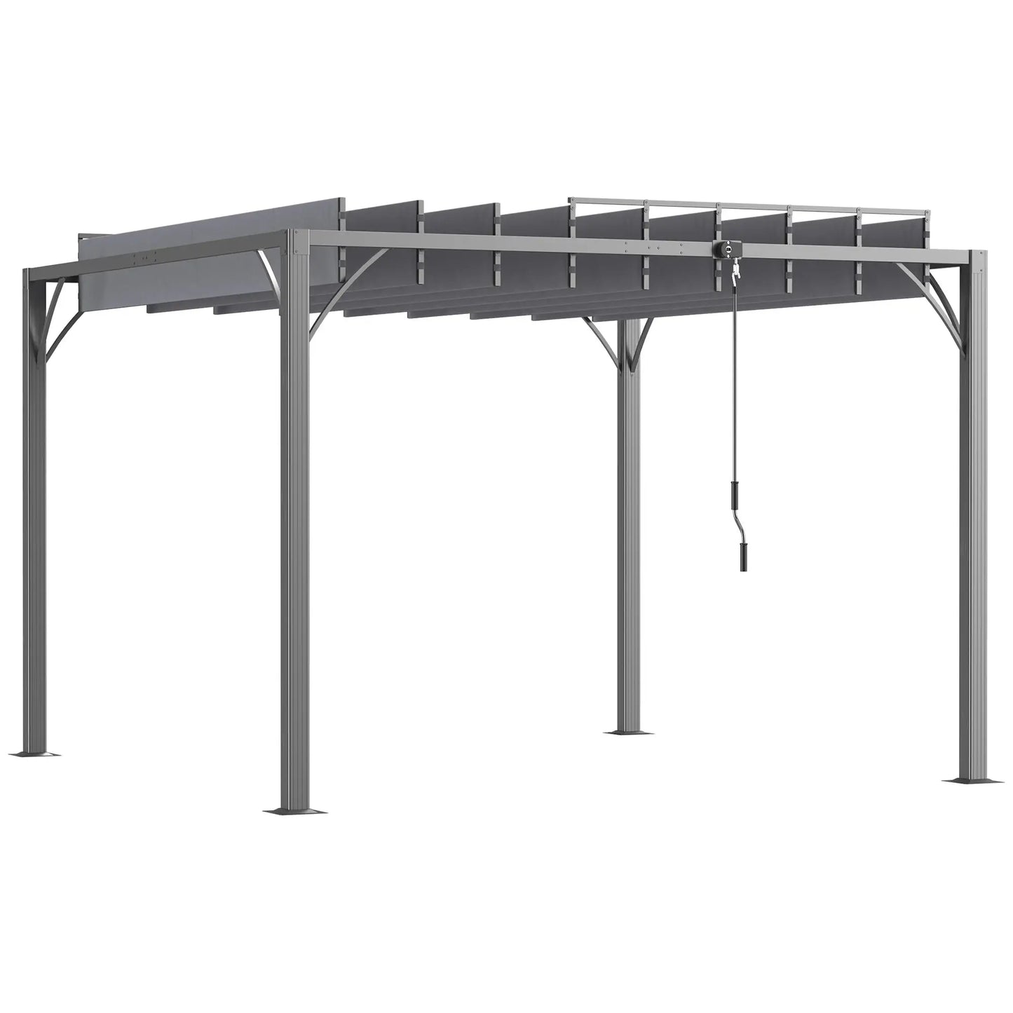 9.5' x 9.7' Outdoor Pergola, Retractable Roof, Aluminium Louvered Canopy, Grey Pergolas at Gallery Canada