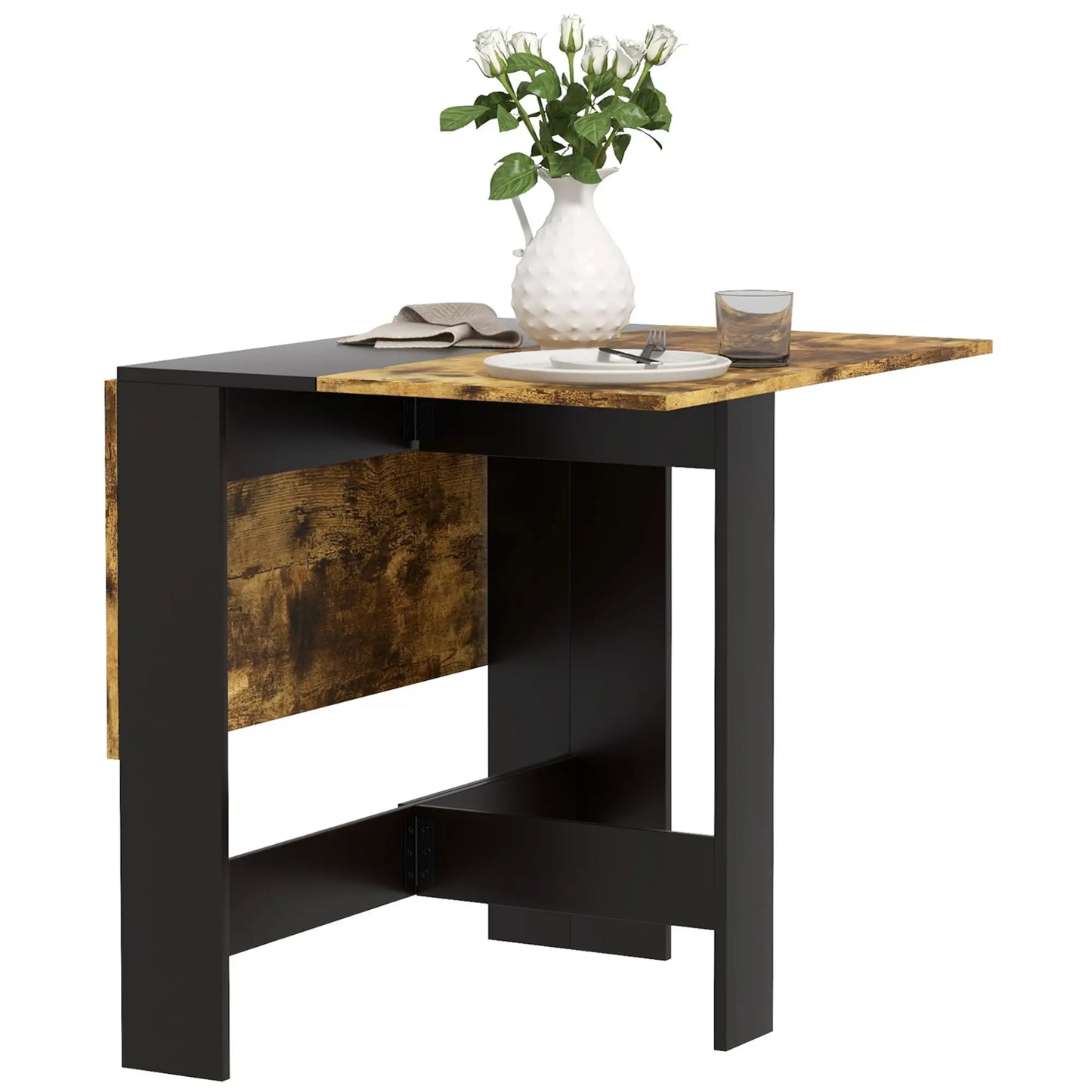 Drop Leaf Dining Table, Wood Folding Table, Black, Rustic Brown Bar Tables & Dining Tables at Gallery Canada
