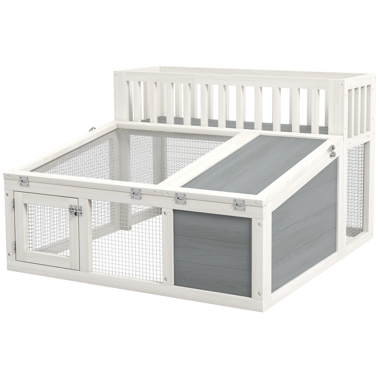 Rabbit Cage Outdoor Indoor Guinea Pig Cage with Run, Openable Tops, for 1-2 Rabbits, 37" x 35" W x 24", Grey at Gallery Canada