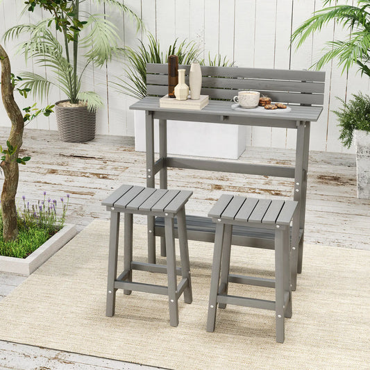 3 Piece Patio Bar Set, 43"H Table, 2 Stools, Balcony, Backyard, Porch