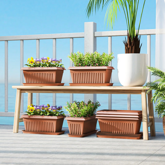 7 Pack 15.7" Plastic Flower Planters, Drainage Holes, Trays, Brown Garden Accessories Brown at Gallery Canada