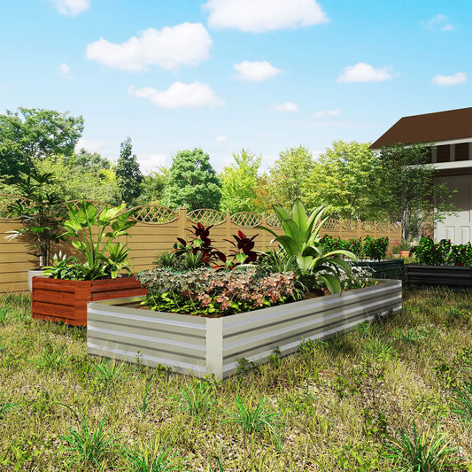 95" x 36" x 12" Galvanized Raised Garden Bed, Metal Planter Box for Flowers, Herbs, Succulents, Silver Galvanized Planter Boxes Silver at Gallery Canada