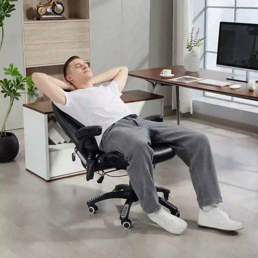 Reclining Massage Office Chair, High Back, Swivel Wheels, Black