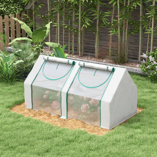 6' x 3' x 3' Portable Mini Greenhouse, 2 PE Covers, Steel Frame, White Mini Greenhouses White at Gallery Canada