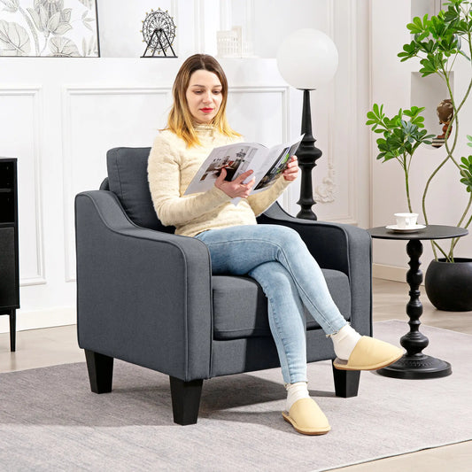 Modern Accent Armchair, Pocket Spring, Linen Upholstered, Thick Padded, Charcoal Grey Accent Chairs Charcaol Grey at Gallery Canada