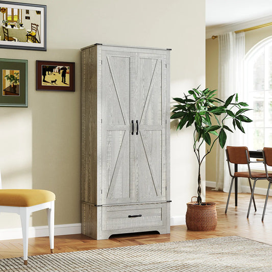 72" Farmhouse Pantry Cabinet, Adjustable Shelves, 2 Doors, Distressed, Light Grey Storage Cabinets Distressed Light Grey at Gallery Canada