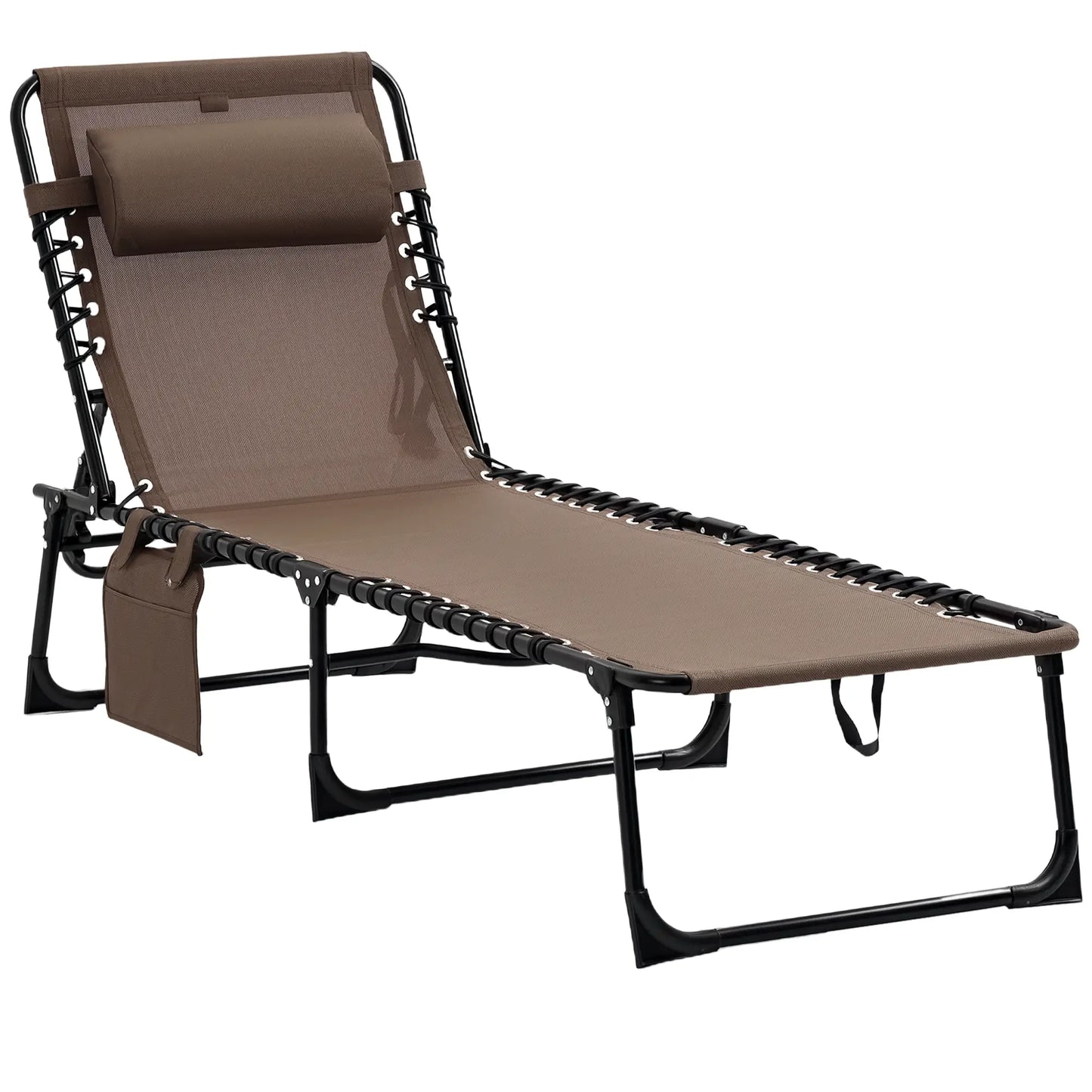 Outdoor Folding Chaise Lounge, Adjustable Backrest, Removable Pillow, Brown Lounger Chairs at Gallery Canada