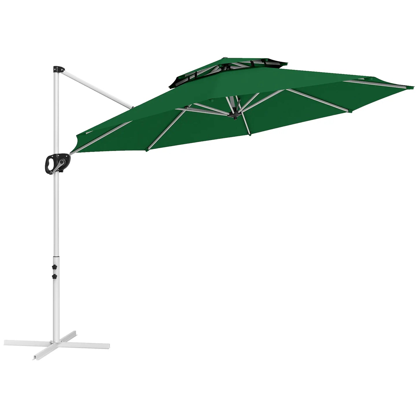 10 FT Cantilever Patio Umbrella, 360° Rotation, Adjustable Height, Dark Green