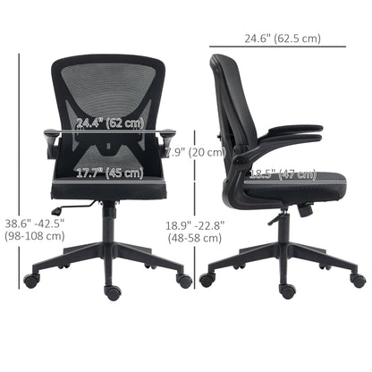 Mesh Office Chair, Swivel Desk Chair with Lumbar Back Support, Adjustable Height, Flip-Up Arm, Black - Gallery Canada