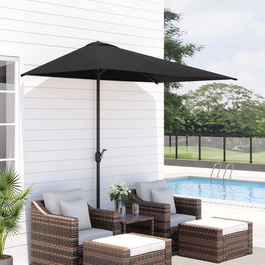 8ft Half Round Umbrella, Outdoor Balcony Parasol, Patio Garden Sun Shade, 5 Ribs Sun Umbrellas Black at Gallery Canada