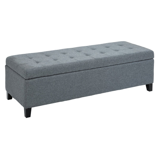 Large 50" Rectangular Storage Ottoman Bench, Tufted Upholstered Linen Fabric Wood Feet Entry Bench, Contemporary Home Decor Grey - Gallery Canada