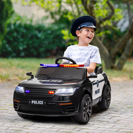 12V Kids Electric Police Car, Remote Control, Black Electric Toy Cars Black at Gallery Canada