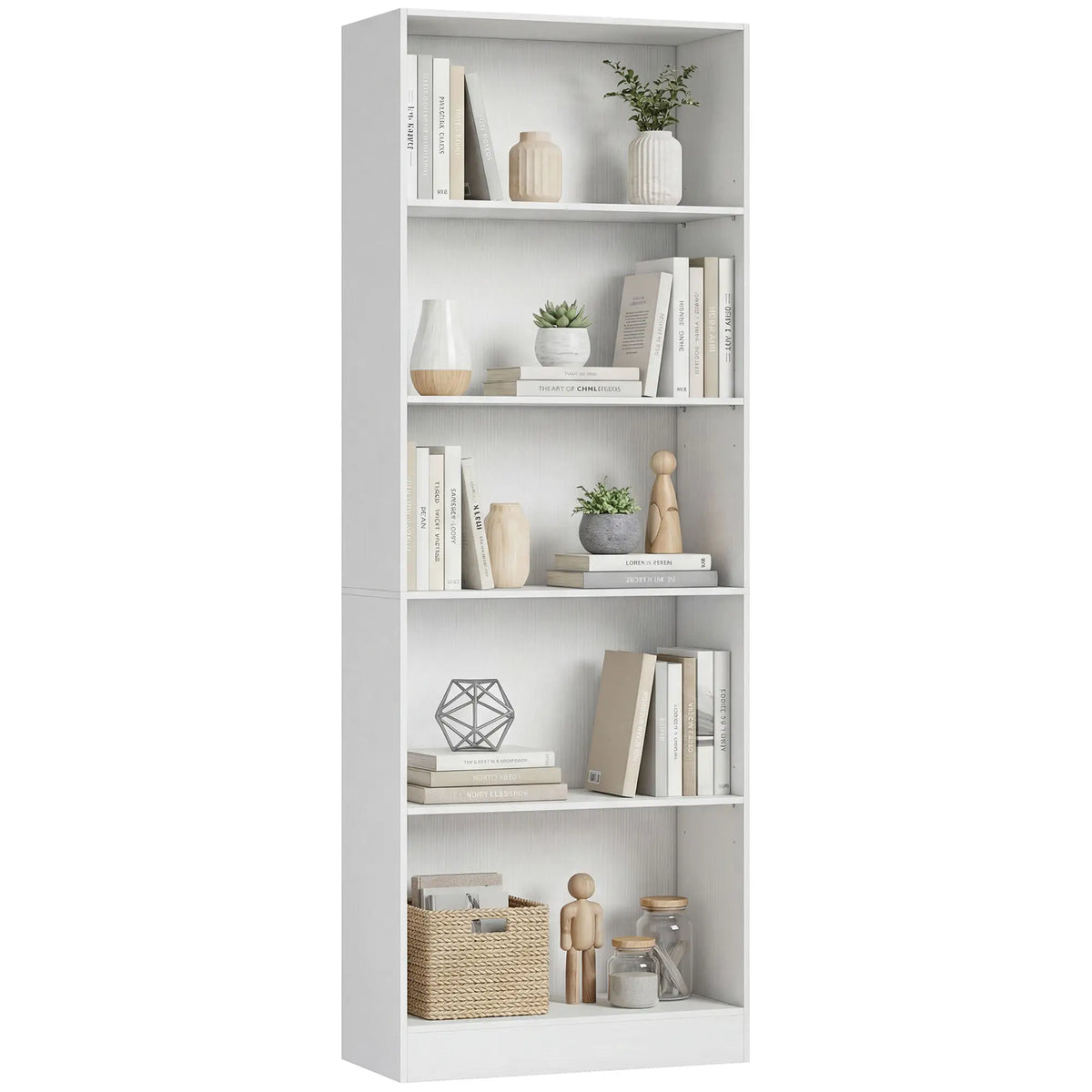 5-Tier Bookcase, Adjustable Shelves, Storage Bookshelf, White