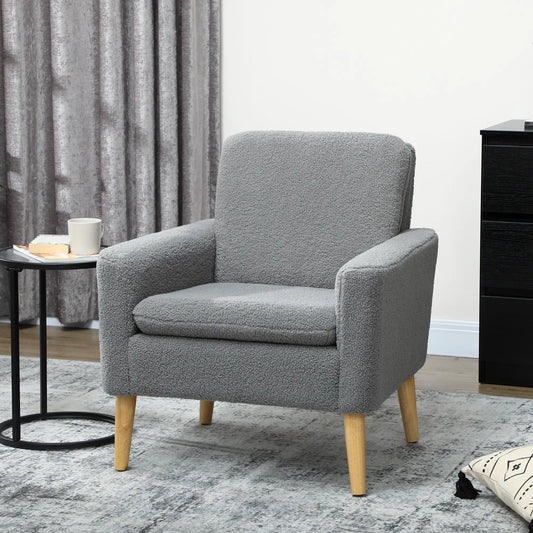 Modern Fabric Accent Chair, Upholstered Armchair with Wood Legs, Grey Accent Chairs Grey at Gallery Canada