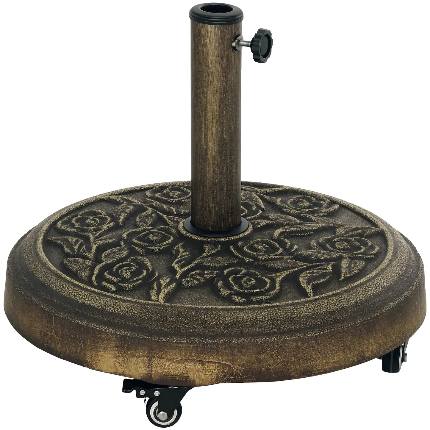 Round Patio Umbrella Base, 46 lbs Resin Stand with Wheels, Bronze