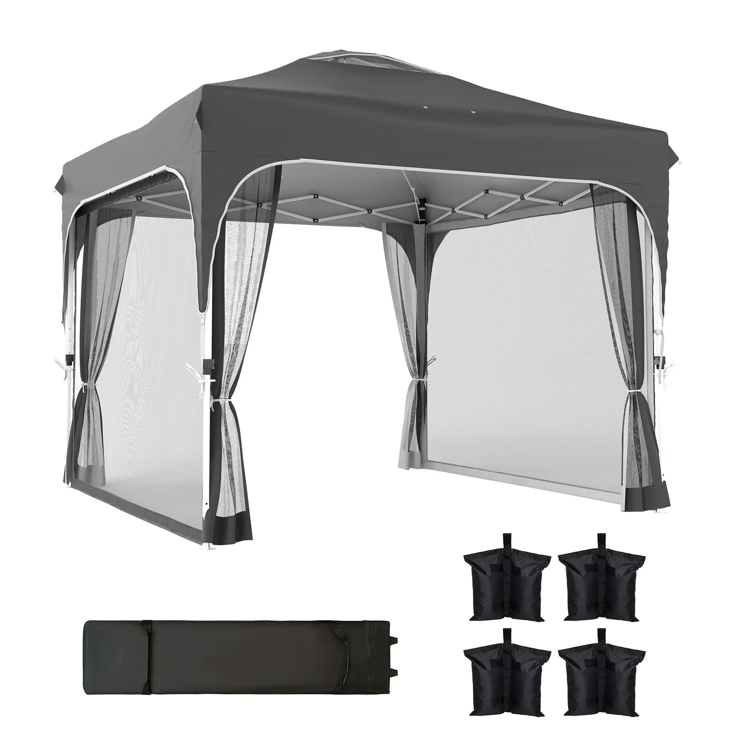 10 x 10 ft Pop Up Canopy Tent With Mosquito Netting, UPF 50+, Dark Grey Pop Up Canopies at Gallery Canada