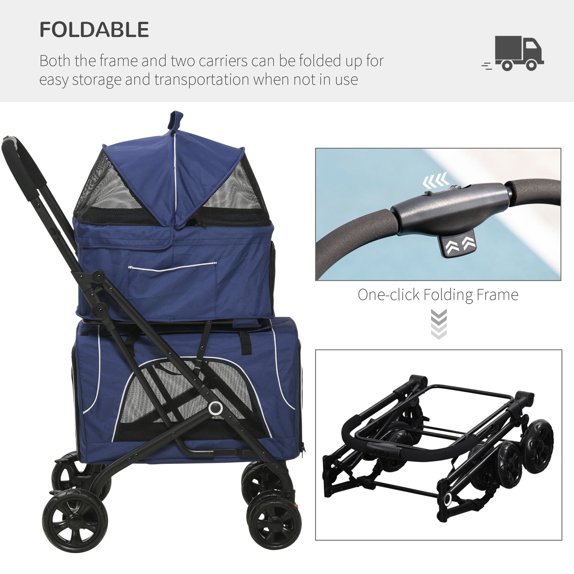 3-in-1 Double Pet Stroller for Small Miniature Dogs Cats with Removable Carrier, Foldable Travel Carrier Bag, Car Seat, Blue at Gallery Canada