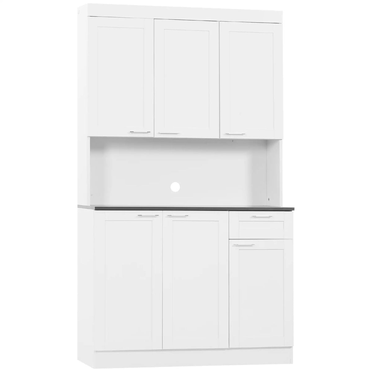 71" Kitchen Pantry Cabinet, Storage Buffet with Hutch, Adjustable Shelves, High Gloss White, White Kitchen Pantry Cabinets at Gallery Canada