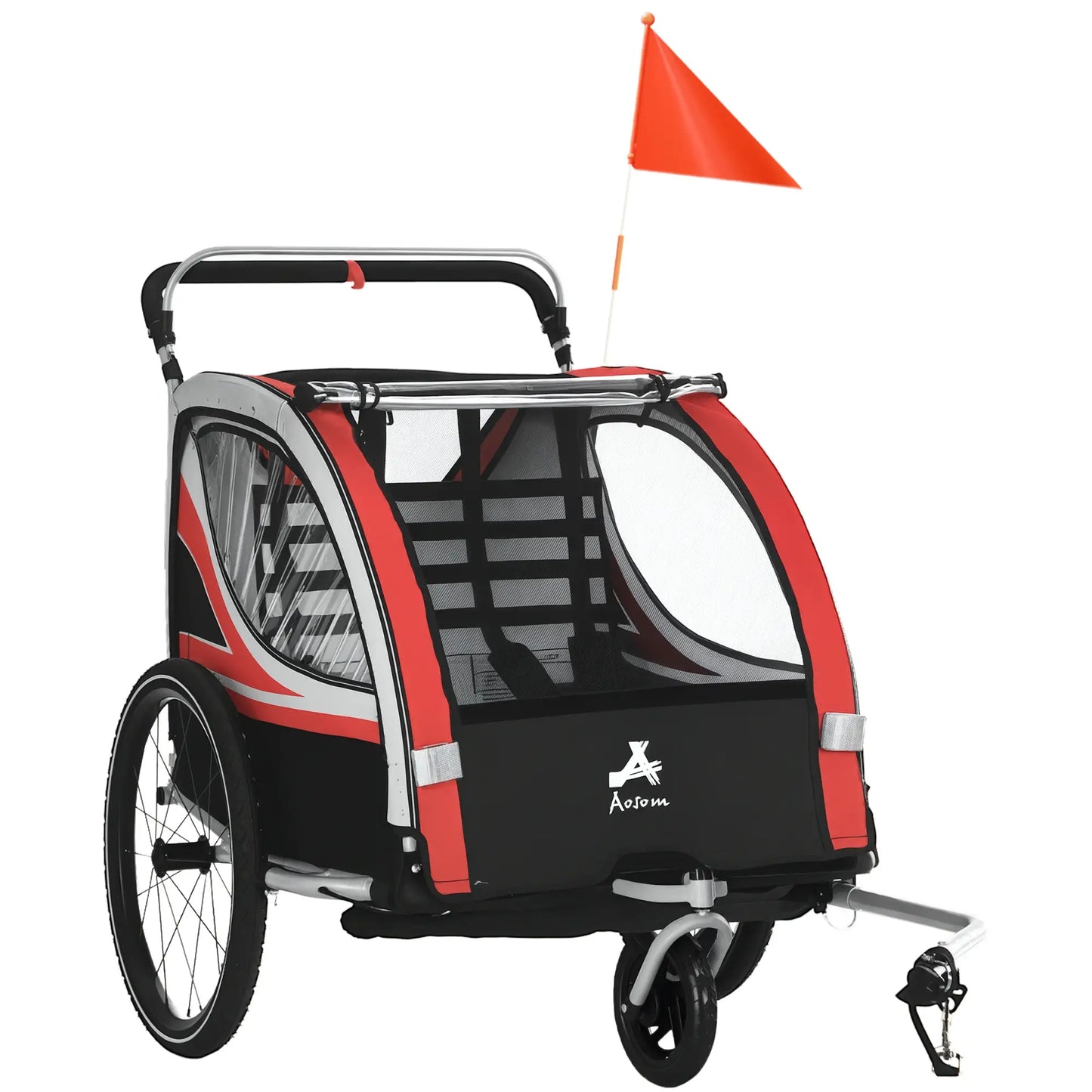 3-In-1 Bike Trailer, Running Stroller, 2 Seats, 5-Point Harness, Storage, Red Kids Bike Trailers at Gallery Canada