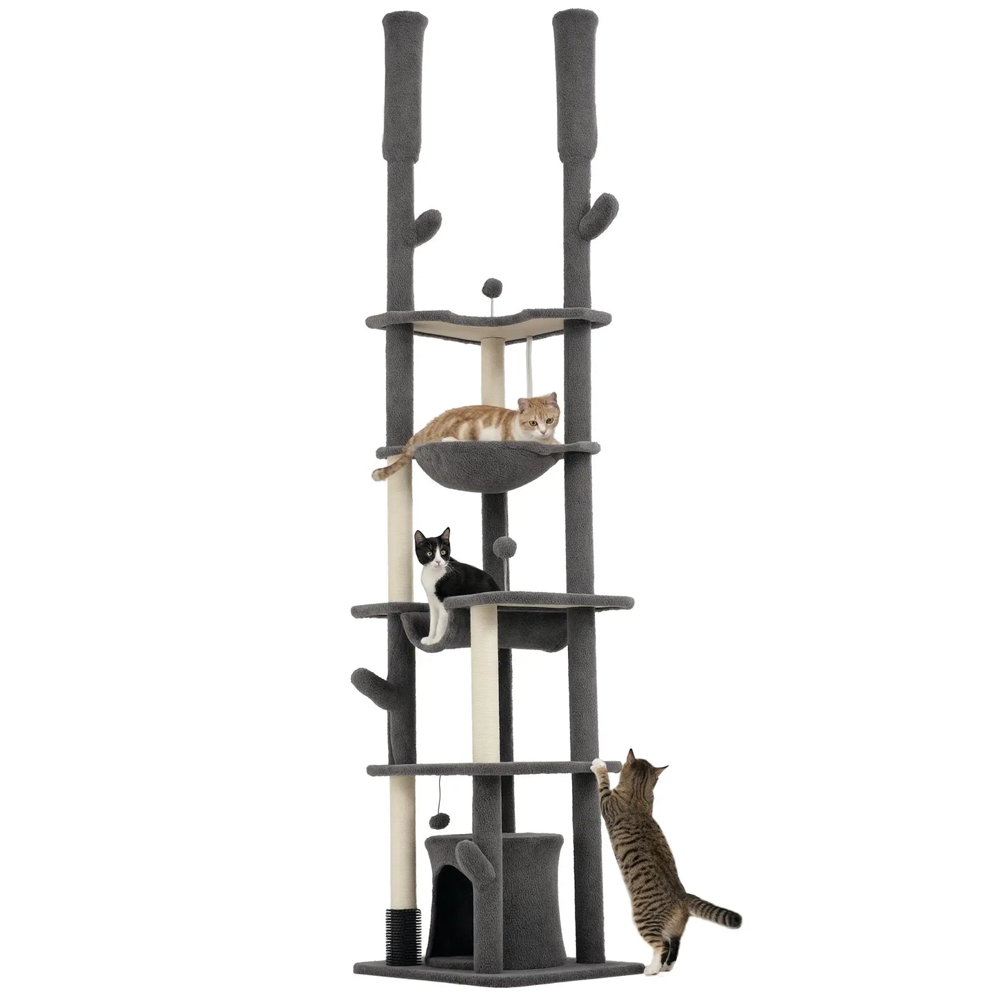 89"-100" Cat Tree Tower for Large Cats, Scratching Posts, Grooming Brush, Grey Floor to Ceiling Cat Trees at Gallery Canada