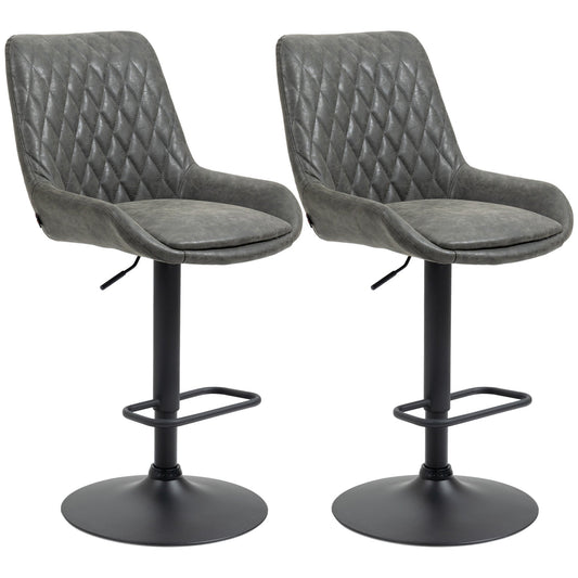 Retro Bar Stools Set of 2, Adjustable Kitchen Stool, Upholstered Bar Chairs with Back, Swivel Seat, Dark Grey - Gallery Canada