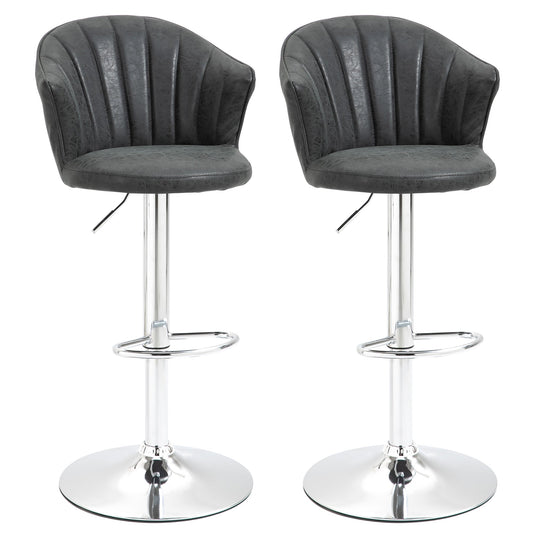 Bar Stool Set of 2 Adjustable Height PU Leather Upholstered Swivel Counter Chairs with Backrest, Footrest, Black at Gallery Canada