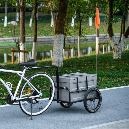Steel Bike Trailer, Foldable Storage Box, Safe Reflectors, Max Load 88LBS Bike Cargo Trailers Grey at Gallery Canada