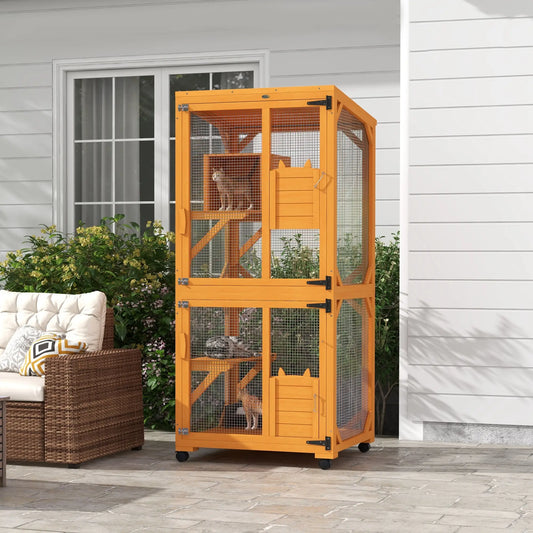 Outdoor Catio, Elevated Design, Wheels, Resting Box, Water-Resistant, Orange Outdoor Cat Enclosures Orange, green at Gallery Canada