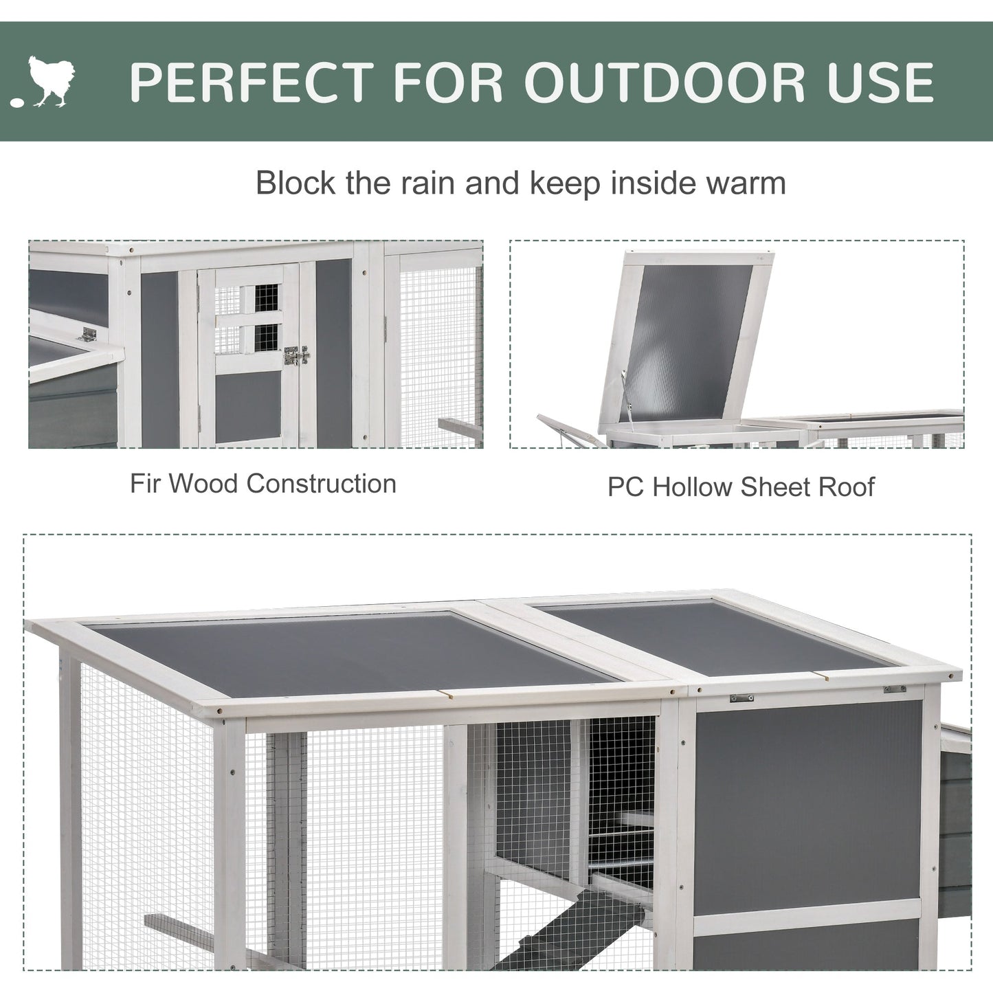 64" Wooden Chicken Coop, Outdoor Hen House Poultry Cage with Outdoor Run, Nesting Box, Removable Tray, Openable Hollow Sheet Roof and Lockable Doors at Gallery Canada