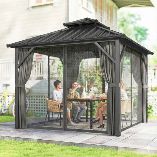10' x 10' Hardtop Gazebo, Aluminium Frame, Galvanized Steel Roof, Dark Grey Gazebos Dark Grey, Black at Gallery Canada