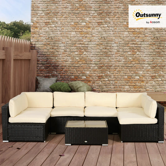 14pc Patio Rattan Sofa Set, Polyester Cushion Cover, Cream White