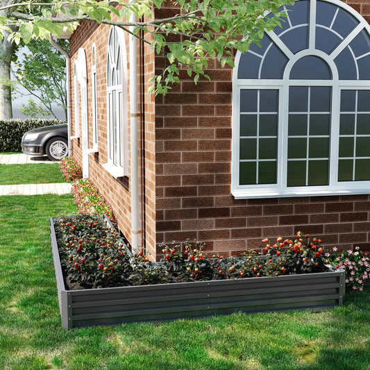 L-Shaped Raised Garden Bed, 82" x 109" x 12", Galvanized Steel, Dark Grey