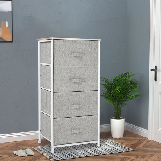 Linen Drawer Cabinet, 4 Removable Drawers, Adjustable Feet, White Storage Cabinets Light Grey Drawers,White Frame, Natural Wood Color Top at Gallery Canada