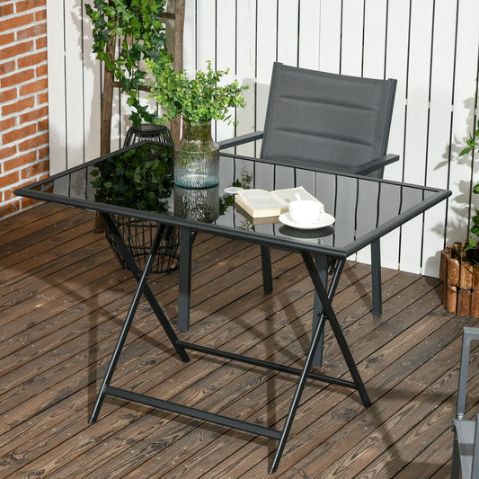 Foldable Outdoor Dining Table, Umbrella Hole, Glass Top, Metal Frame, Black Patio Side Tables Black at Gallery Canada