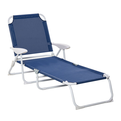 Outdoor Lounge Chair, Patio Garden Folding Chaise Lounge Sun Beach Reclining Tanning Chair with 4-Level Adjustable Backrest, Blue
