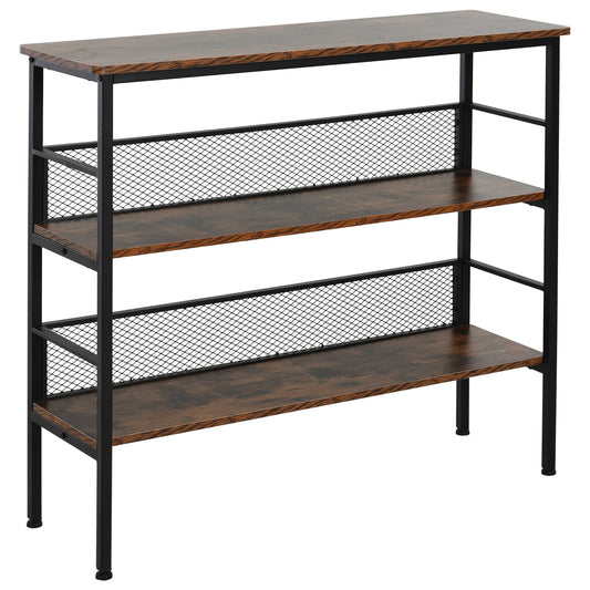 3 Tier Bookshelf Industrial Display Rack, 39 Inch Wood Metal Bookcase with Adjustable Feet for Living Room, Balcony, Kitchen, Brown at Gallery Canada