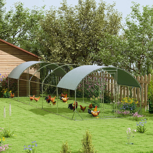 Galvanized Metal Chicken Coop Walk-in Enclosure, 9.2' × 31.2' × 6.4', Silver Chicken Coops Silver at Gallery Canada