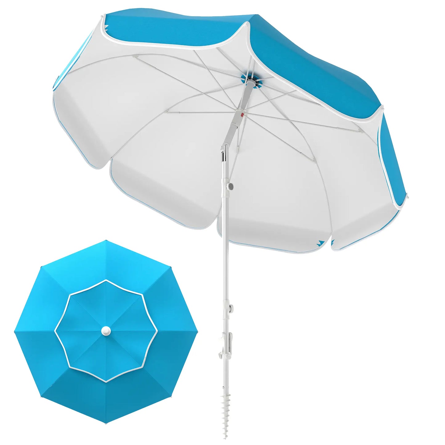 6 ft Beach Umbrella, Portable, Sand Anchor, Carry Bag, Adjustable, UPF50+, Blue Beach Umbrellas at Gallery Canada