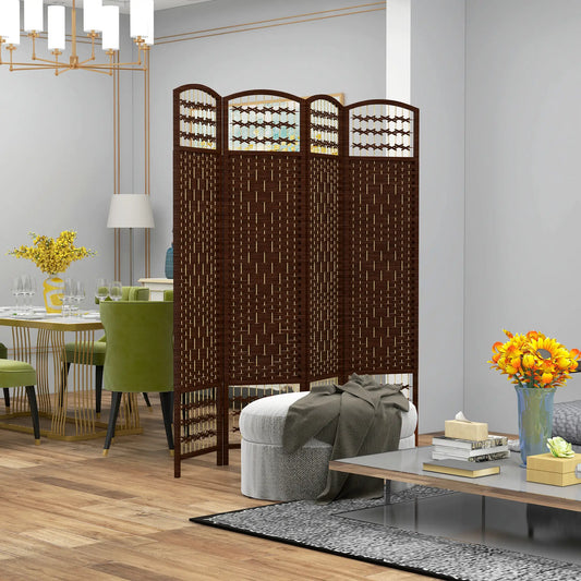 4 Panel Folding Room Divider, Portable Privacy Screen, Brown Room Dividers Brown at Gallery Canada