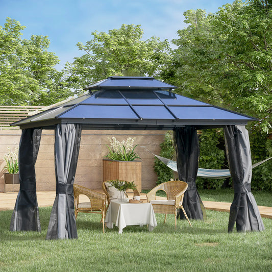 10'x12' Hardtop Aluminum Gazebo, Double Tier Roof, Black & Grey Gazebos Black, Grey at Gallery Canada