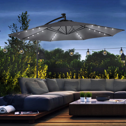 10ft Outdoor Cantilever Umbrella, Solar Lights, Adjustable Angle, Dark Gray Cantilever Umbrellas Dark Grey at Gallery Canada